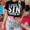The Lace Cactus "I Feel A Sin Coming On" Black Graphic Tee Apparel