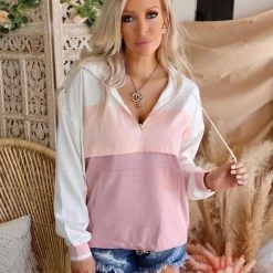 Bibi Apparel Pink Colorblock Hooded Windbreaker