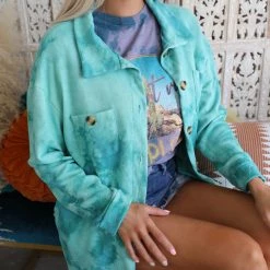 Fantastic Fawn Talia Turquoise Tie Dye Button Up Shirt