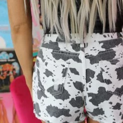POL Distressed Cow Print Shorts Best Sellers