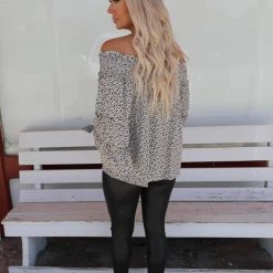 And The Why Ivory Leopard Off Shoulder Bell Sleeve Top Apparel