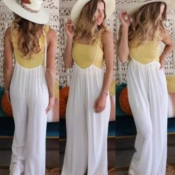 Blue Buttercup Off White Wide Leg Gauze Jumpsuit Apparel