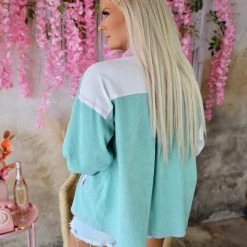 Hailey + Co Millie Mint Colorblock Button Up Shirt