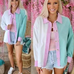 Hailey + Co Millie Mint Colorblock Button Up Shirt