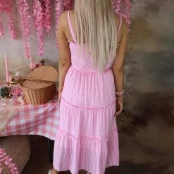 Aaron & Amber Pink Plaid Smocked Dress