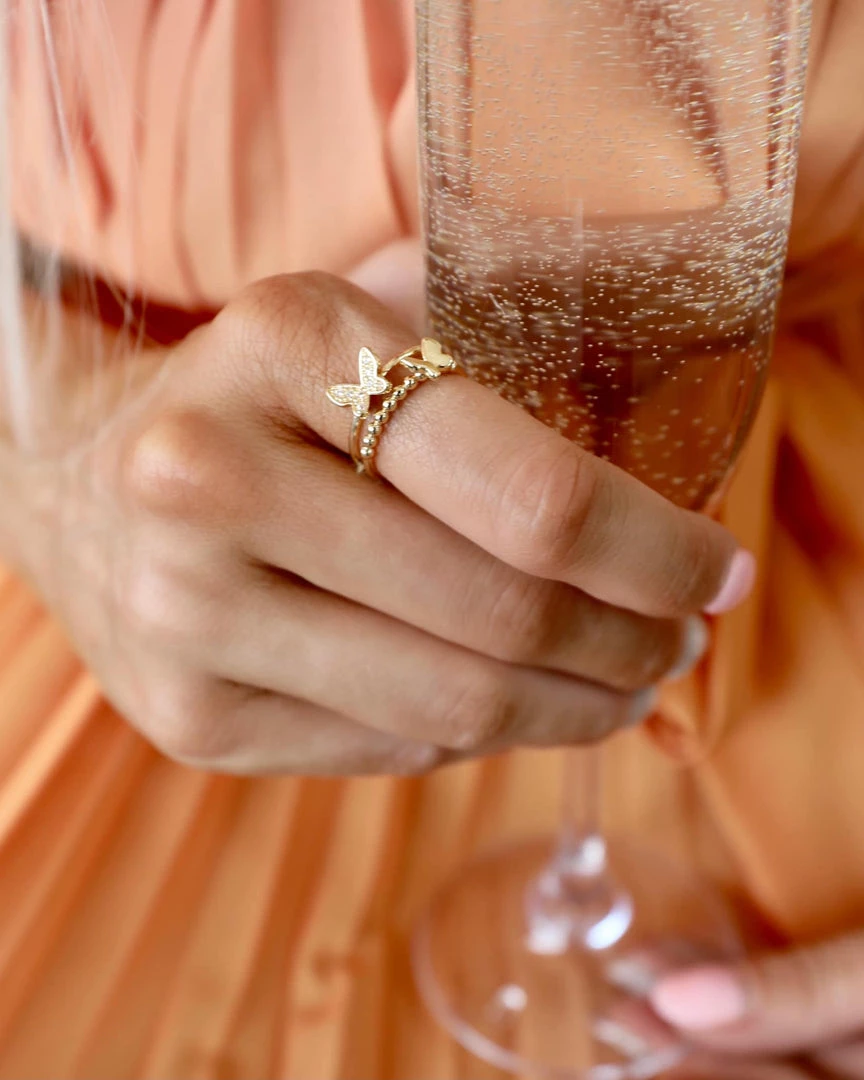 The Lace Cactus Gold Double Butterfly Ring