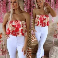 Fascination Red Floral Tube Top