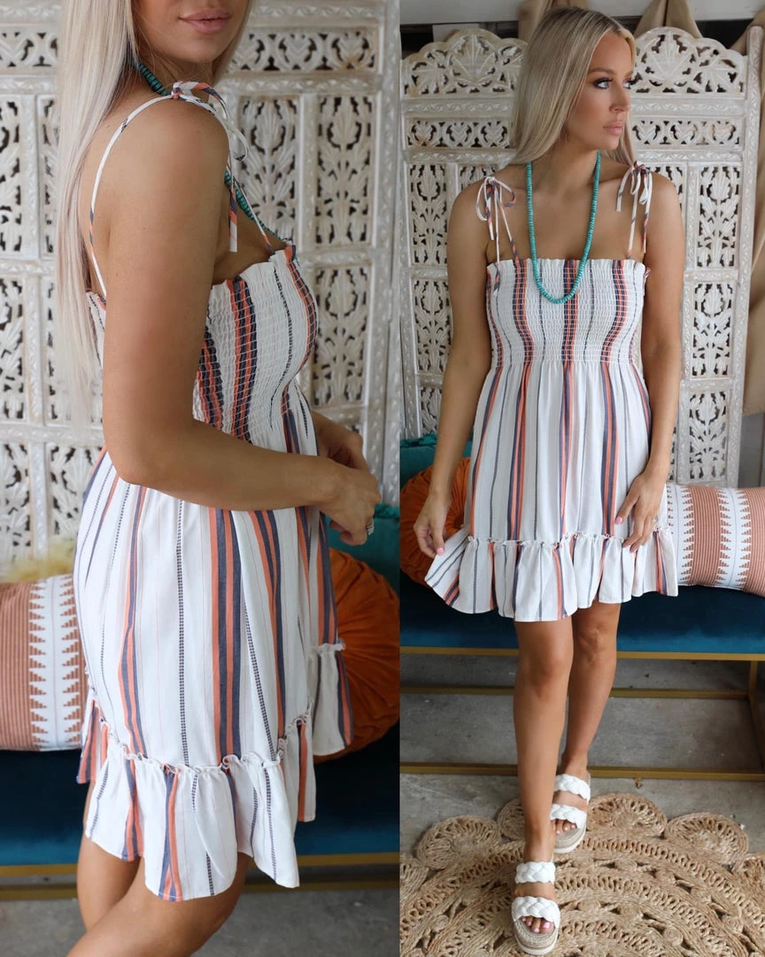 Fantastic Fawn Jaycee Smocked Striped Mini Dress Apparel