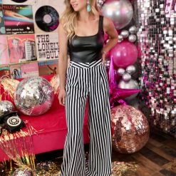 OVI Corrine Black Striped Trouser Pants