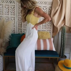 Blue Buttercup Off White Wide Leg Gauze Jumpsuit Apparel