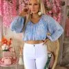 Peach Love Bridgette Blue Floral Crop Top
