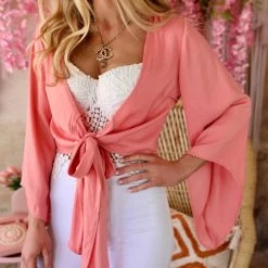 Llove USA Coral Bell Sleeve Surplice Crop Top Apparel