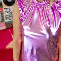 Jodifl Metallic Lavender Ruffle Tank Apparel