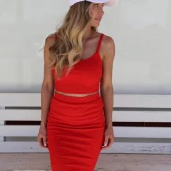 Active Usa Rita Red Crop Top And Pencil Skirt Set