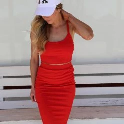Active Usa Rita Red Crop Top And Pencil Skirt Set