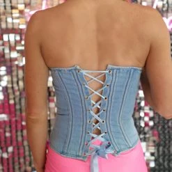Lydia Denim And Rhinestones Corset Top Apparel