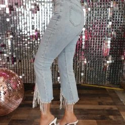 Blue B Light Wash Rhinestone Fringe Hem Jeans