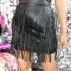 Umgee Black Faux Leather Fringe Skirt Apparel