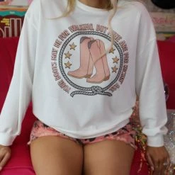 12 PM By Mon Ami Apparel White Boots Graphic Sweatshirt