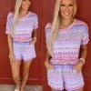 White Birch Blue Aztec Short Sleeve Romper
