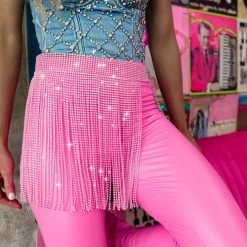 The Lace Cactus Pink Rhinestone Fringe Belt