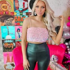 Cloud Ten Apparel Pink Velvet Sequin Top