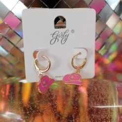 Girly Hot Pink Cowgirl Hat Earrings Nashville Edition