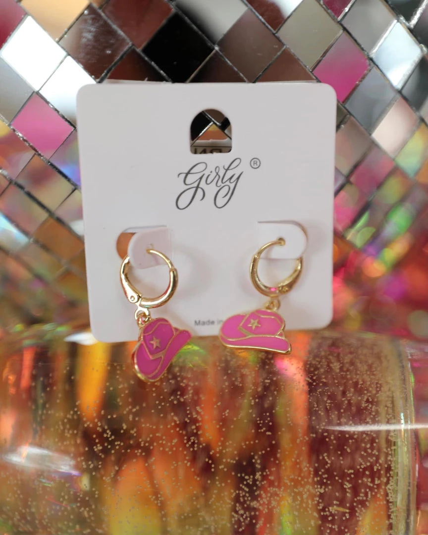 Girly Hot Pink Cowgirl Hat Earrings Nashville Edition