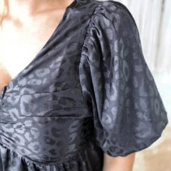 Jodifl Black Silky Leopard V-Neck Babydoll Top