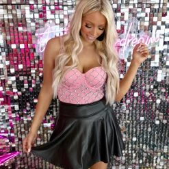 Jodifl Black Faux Leather Flowy Mini Skirt