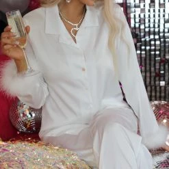Made With Love White Satin Pajama Set