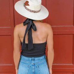 Blue Buttercup Black Ribbed Halter Top With Faux Suede Fringe