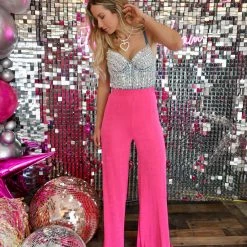 Magia Apparel Fuchsia Slinky Palazzo Pants
