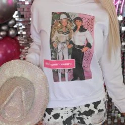 Gina Tees (Faire) White "She's Gone Country" Graphic Sweatshirt