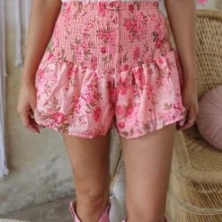 Love Is All Apparel Pink Floral Smocked Shorts