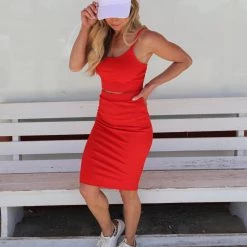 Active Usa Rita Red Crop Top And Pencil Skirt Set