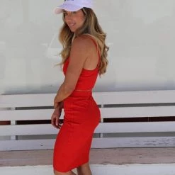 Active Usa Rita Red Crop Top And Pencil Skirt Set