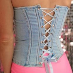 Lydia Denim And Rhinestones Corset Top Apparel