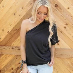Bibi Black Knit One Shoulder Top