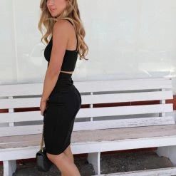 Active Usa Black Crop Top And Pencil Skirt Set