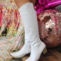 AMS White Crocodile Tall Boots