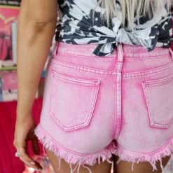 Shop Michella Pink Rhinestone Trim Denim Shorts Best Sellers