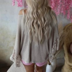 Blue Buttercup Apparel Taupe Mineral Dyed Lace Trim Top