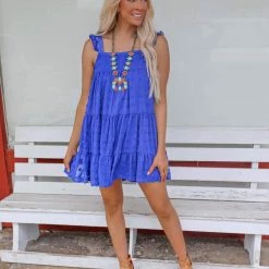 Vine & Love Royal Blue Swiss Dot Dress Apparel