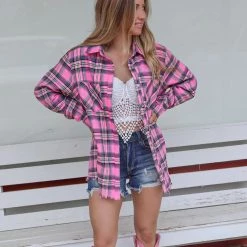 White Birch Pink Plaid Button Up Shirt