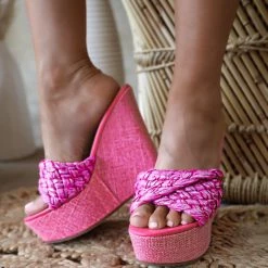 Mata Shoes Footwear Hot Pink Basket Weave Wedges