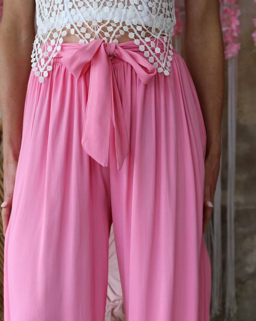Style U Apparel Pink Front Tie Palazzo Pants