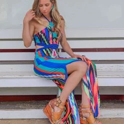 Gievergate Apparel Aztec Halter Maxi Dress