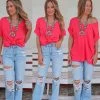 First Love Apparel Coral V-Neck Relaxed Fit Top