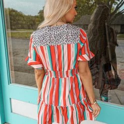 Tracies Red Striped Smocked Waist Mini Dress Apparel